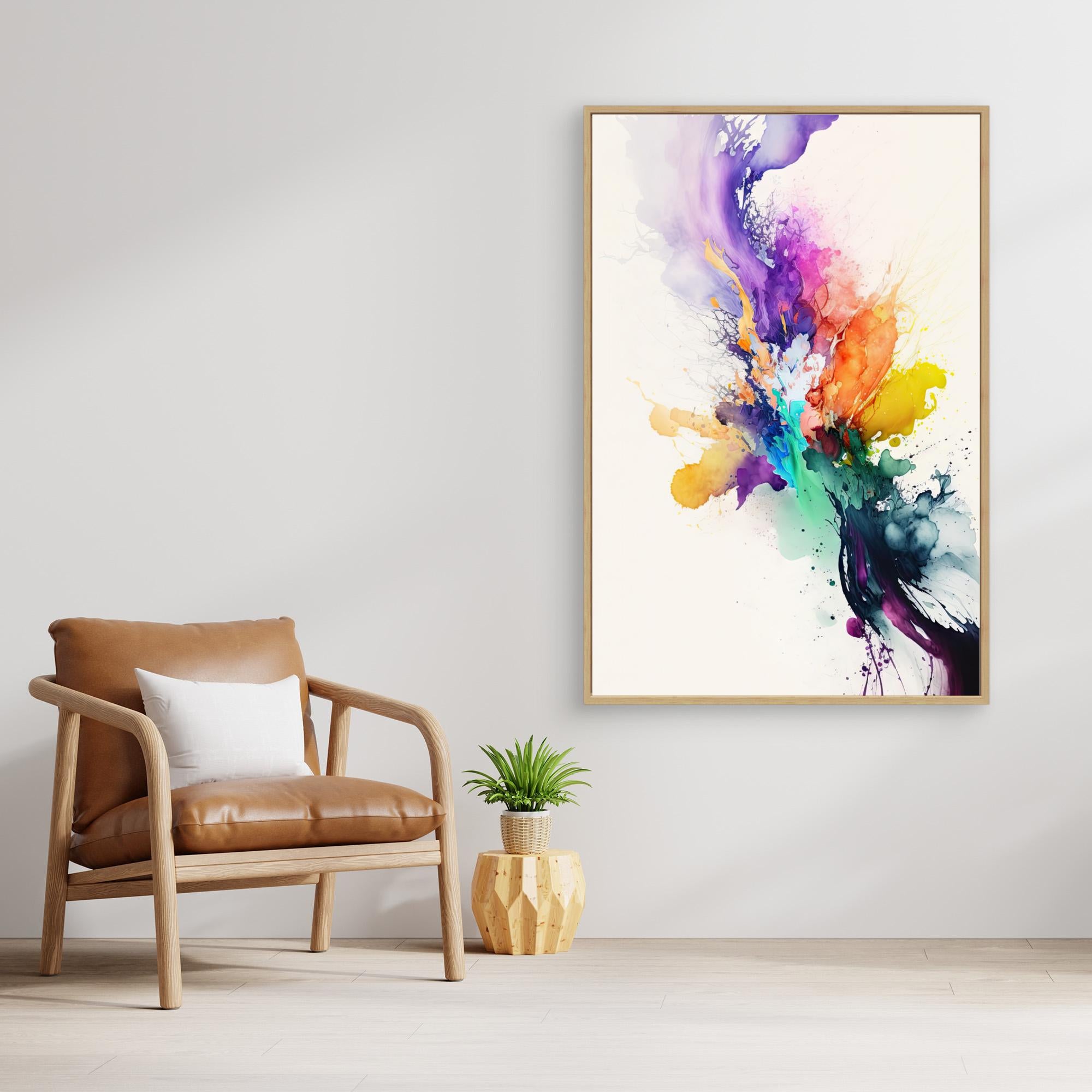 Drinking Vine wall art - side angle showing solid wooden frame and canvas depth.
