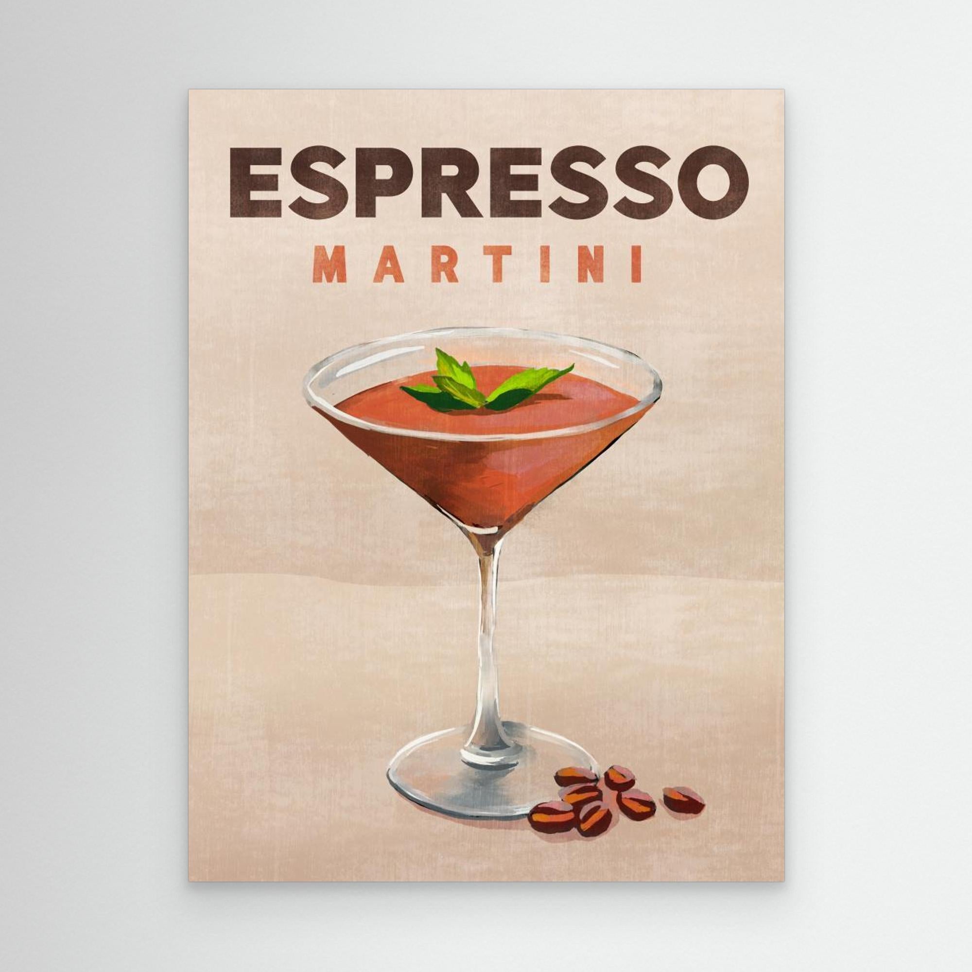 Print of an Espresso Martini with a glass and ingredients on a beige background