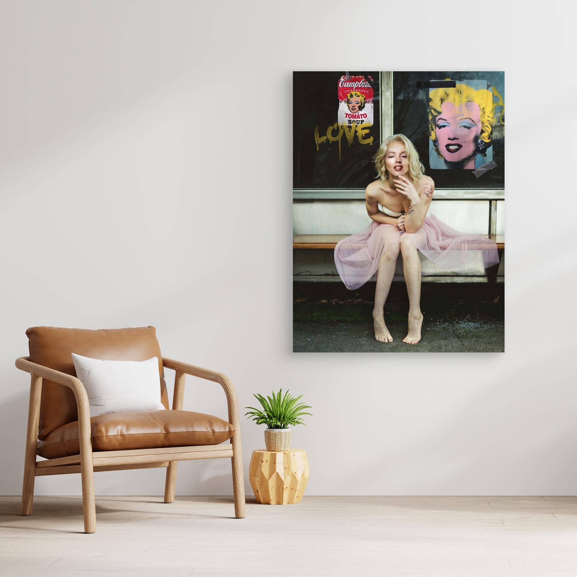 Close-up of New Marilyn canvas print showing UV-protected HP Latex ink detail and texture.
