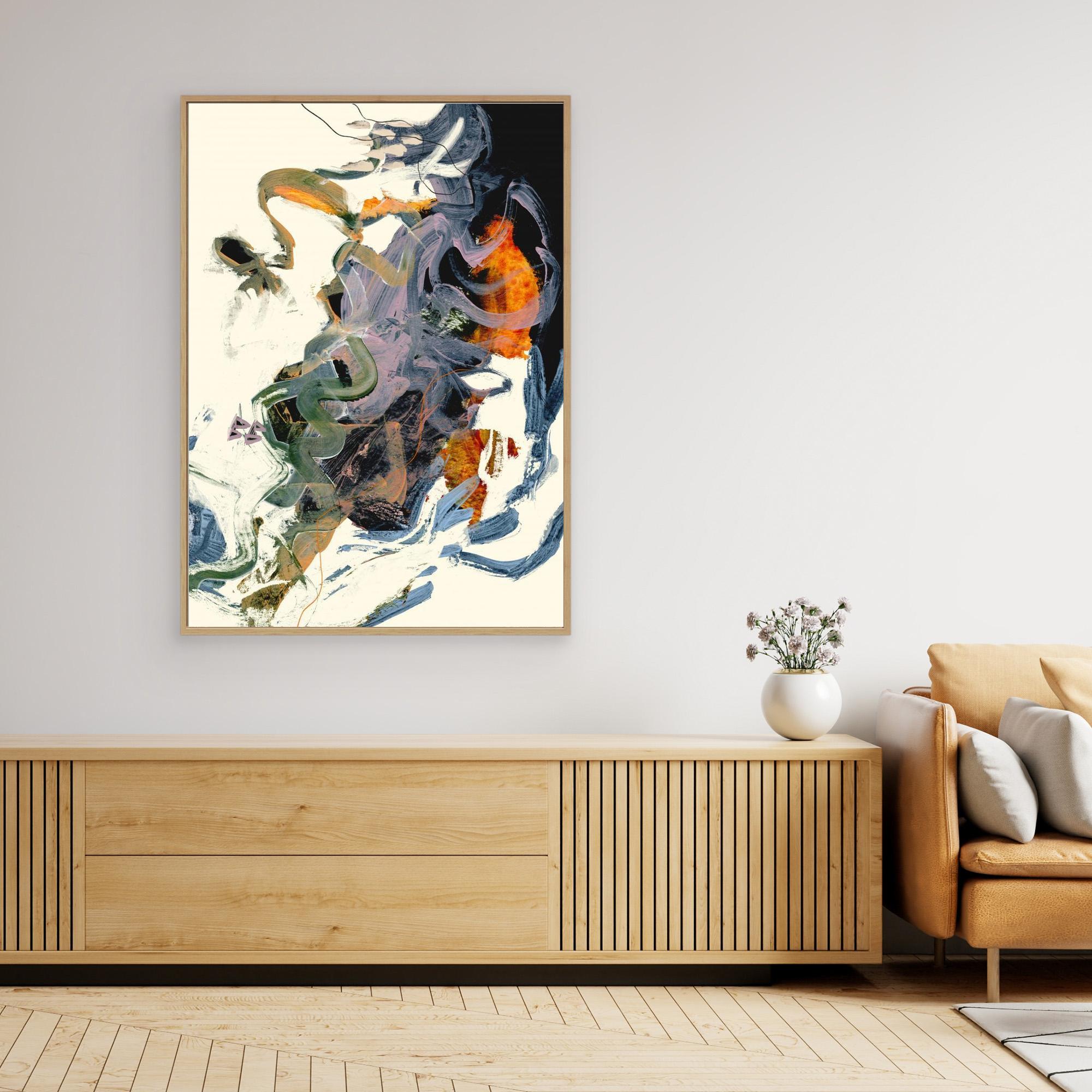 Theone wall art - side angle displaying solid wooden frame and canvas depth.
