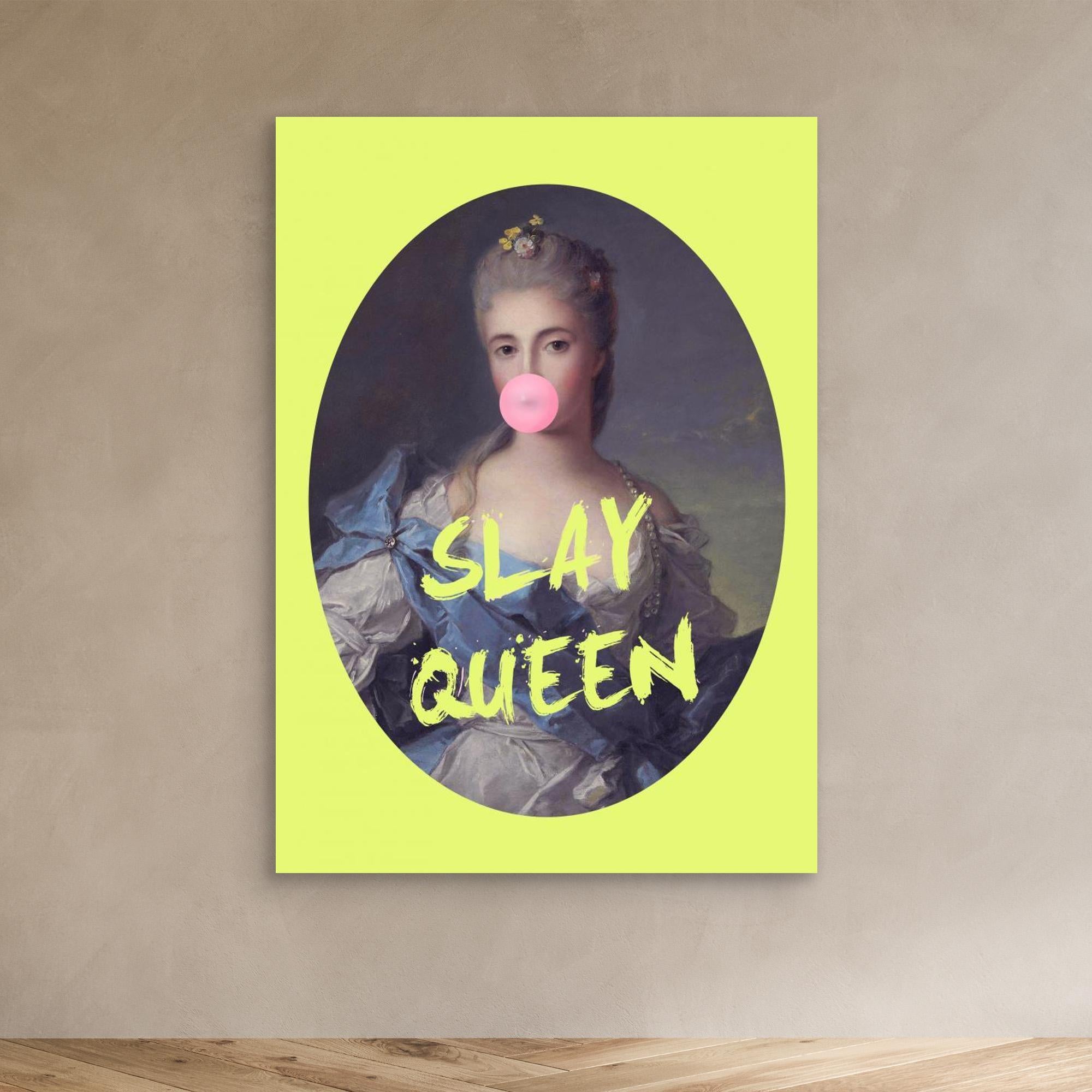 Slay queen yellow pop art canvas print - vibrant yellow portrait wall art