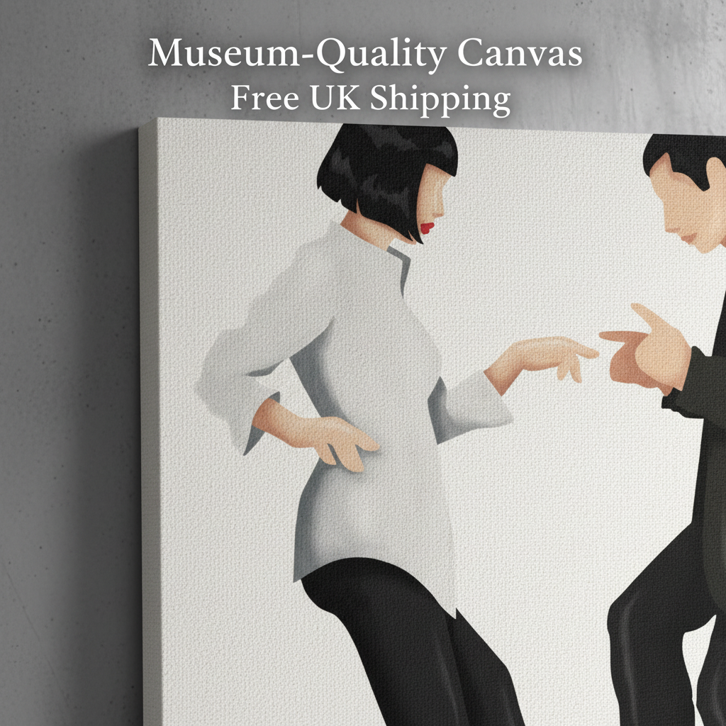 Close-up of Pulp Fiction canvas art print showing museum-quality texture and vibrant HP Latex ink colours
