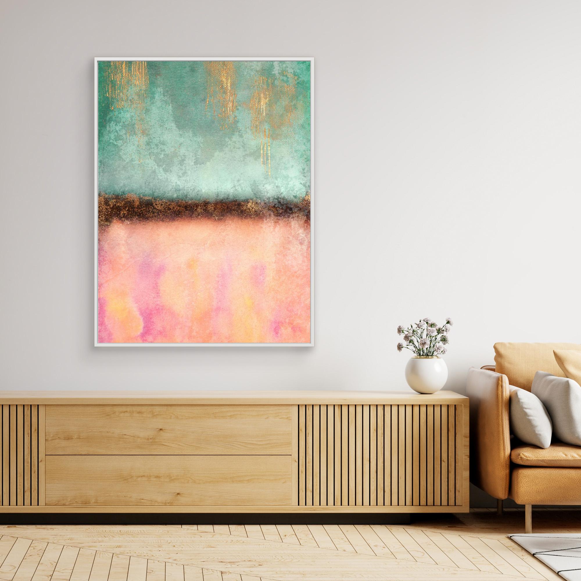 Summer print - lifestyle view showing colourful artwork in modern interior setting.
